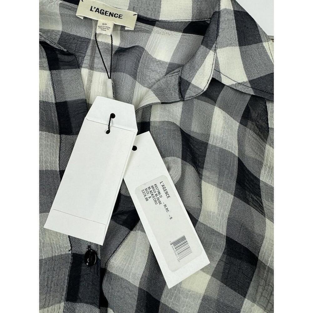 L'Agence Argo Plaid Button-Up Blouse White Black Size S - Picture 6 of 6